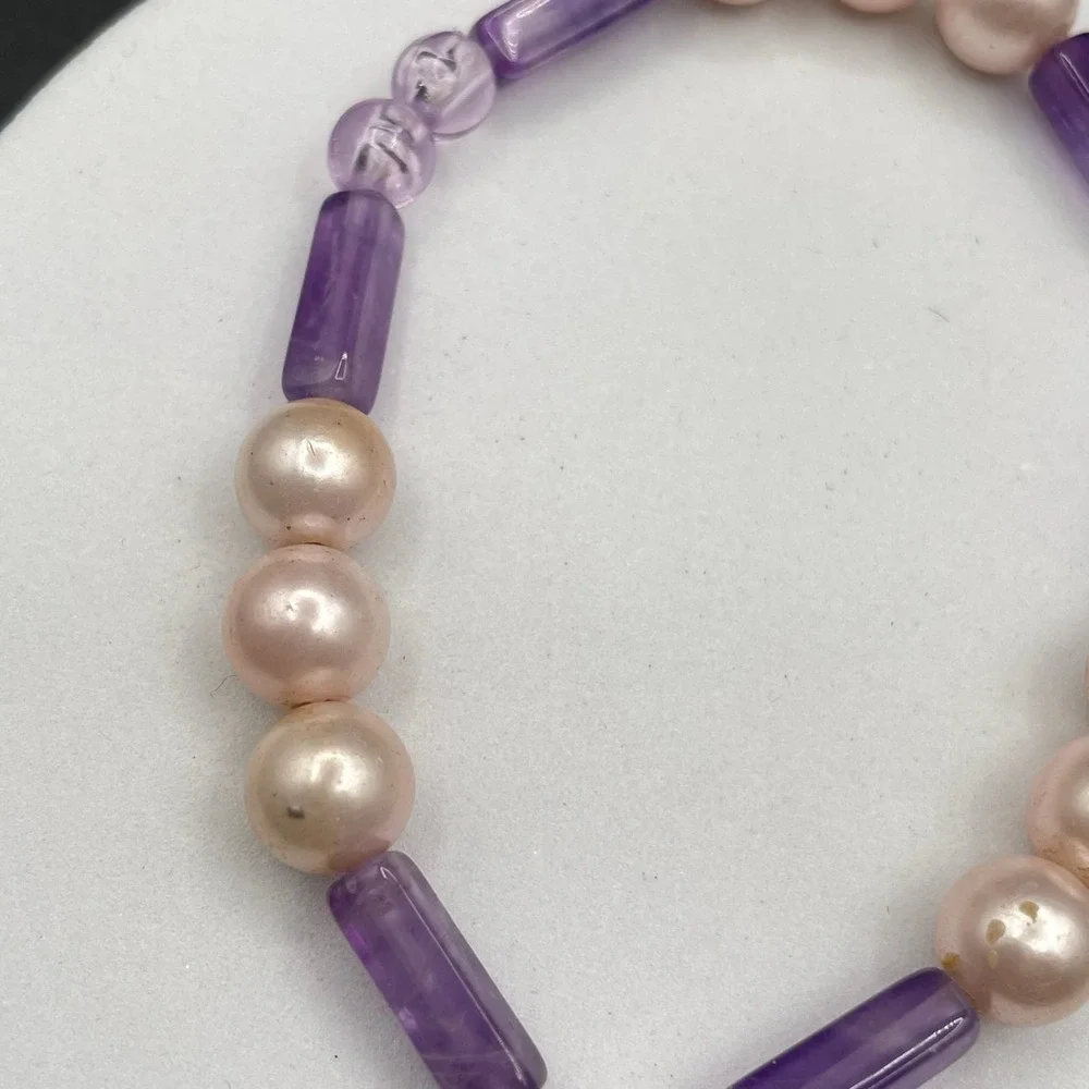 Vintage Purple Plastci Peal‎ Glass Beads Pink & Amethyst-Toned Classic Stretch